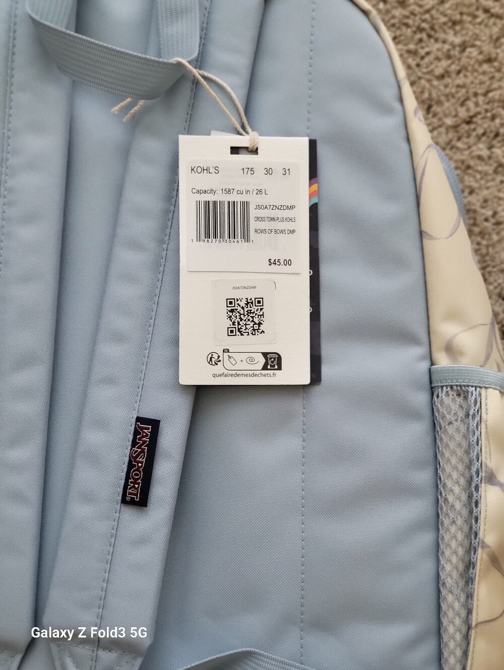 ♥️NWT♥️ Jansport Cream Backpack with Blue Bows & Matching Lunch Box - Picture 5 of 7